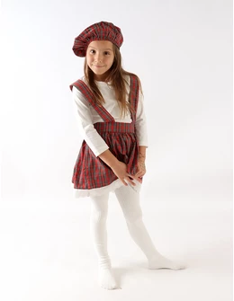 Set cu fustita, bluza, boneta, alb-rosu