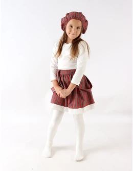Set cu fustita, bluza, boneta, alb-rosu