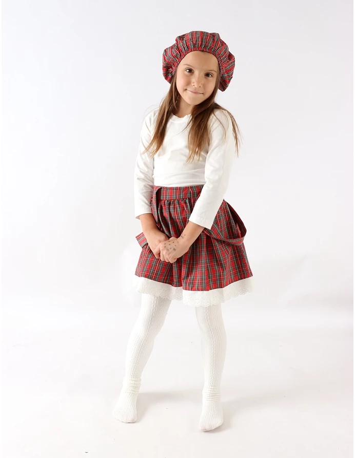 Set cu fustita, bluza, boneta, alb-rosu picture - 3