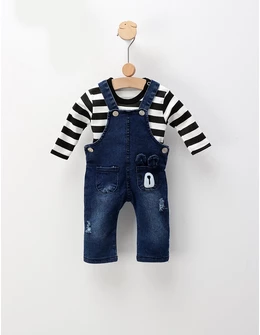 Set cu salopeta de blug + bluza, albastru