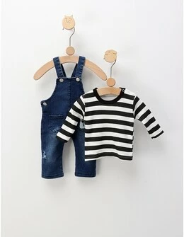 Set cu salopeta de blug + bluza, albastru