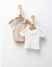 Set de vara, salopeta muselina+tricou, alb-crem picture - 2
