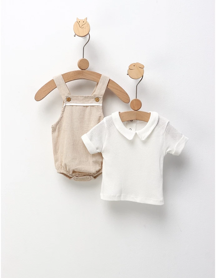 Set de vara, salopeta muselina+tricou, alb-crem picture - 2
