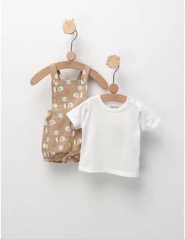 Set de vara, salopeta+tricou, alb-bej