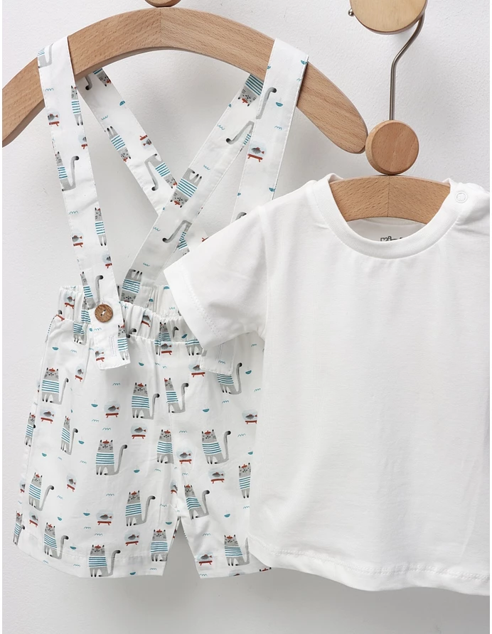 Set de vara, salopeta+tricou, alb-verde picture - 3