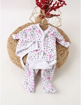 Set greieras bebelusi Baby Bear alb-roz