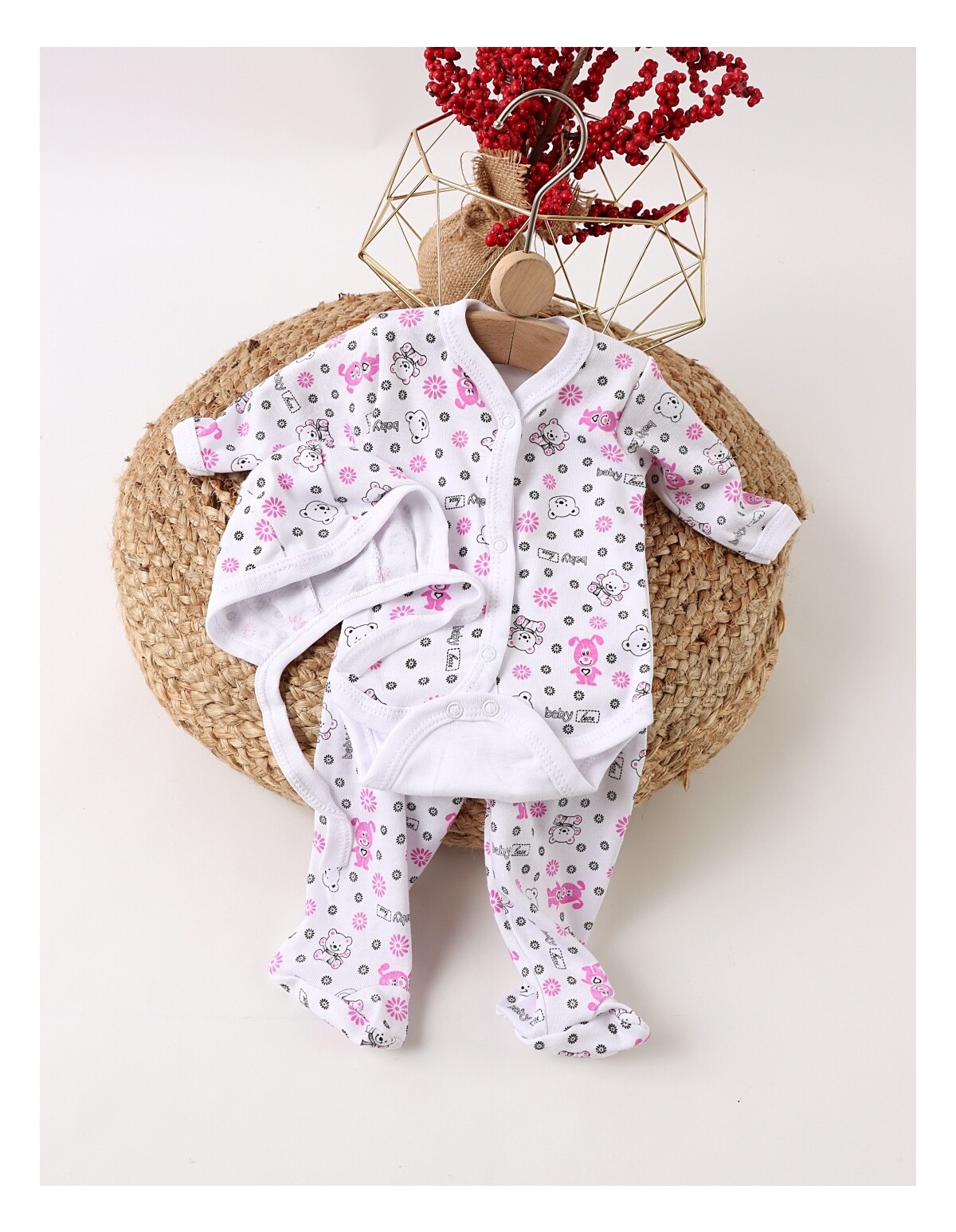 Set greieras bebelusi Baby Bear alb-roz