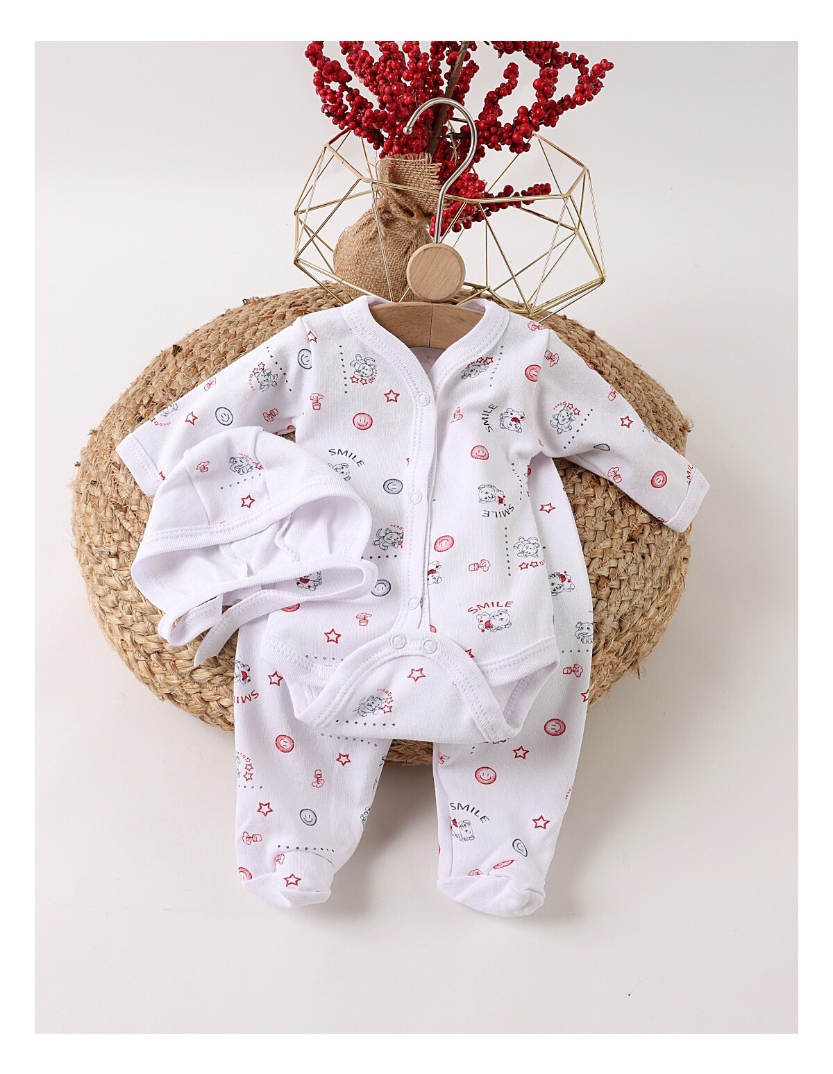Set greieras bebelusi Baby-Smile, alb-rosu