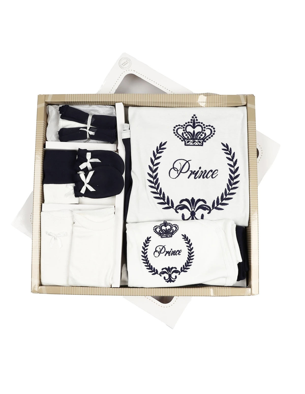 Set in cutie PRINCE alb-bleumarin