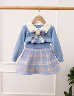 Set Pulover + Fusta + Brosa, Evelyn blue