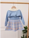Set Pulover + Fusta + Brosa, Evelyn blue picture - 3