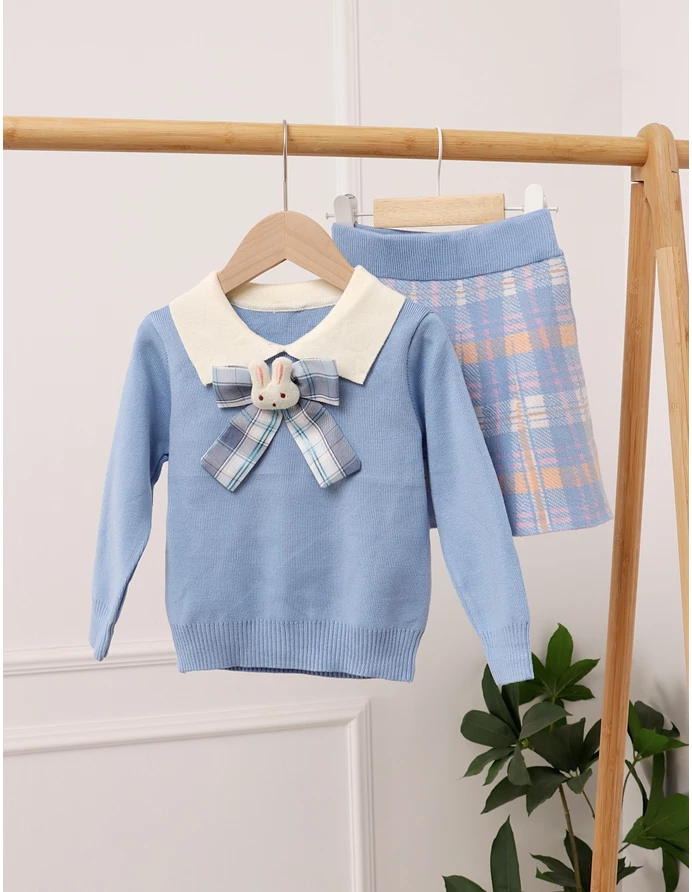 Set Pulover + Fusta + Brosa, Evelyn blue picture - 4