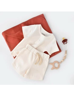 Set tricou cu panataloni scurti - 100% bumbac organic - Ecru, Baby Cosy