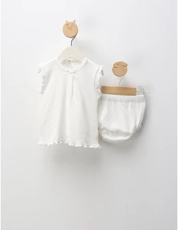 Set tricou + chilotel, cu inimioare, alb