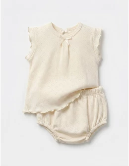 Set tricou + chilotel, cu inimioare, crem