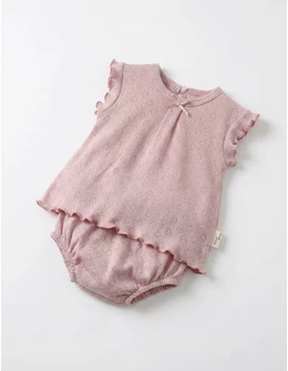 Set tricou + chilotel, cu inimioare, roz-prafuit