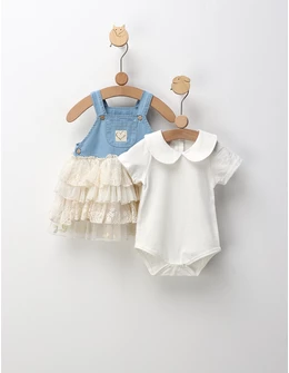Set vara, Rochita premium cu body, alb-albastru