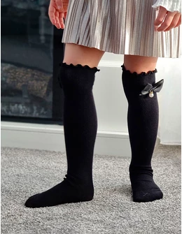 Sosete negre lungi elegante, fundita cu perla 1