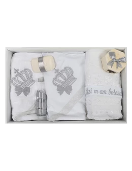 Trusou de botez brodat coronita-gri 1
