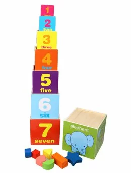 Turn din 8 cuburi Montessori din lemn cu forme, cifre, animale 1