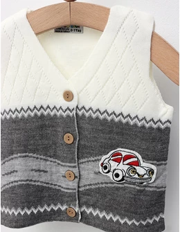 Vesta tricotata masinuta, alb-gri