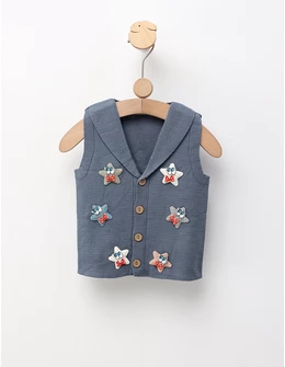 Vesta tricotata stelute, albastru