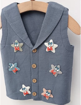 Vesta tricotata stelute, albastru