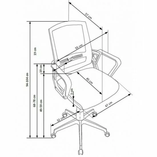 Scaun de birou Ascot negru/alb/gri cu mecanism TILT și șezut ergonomic picture - 5