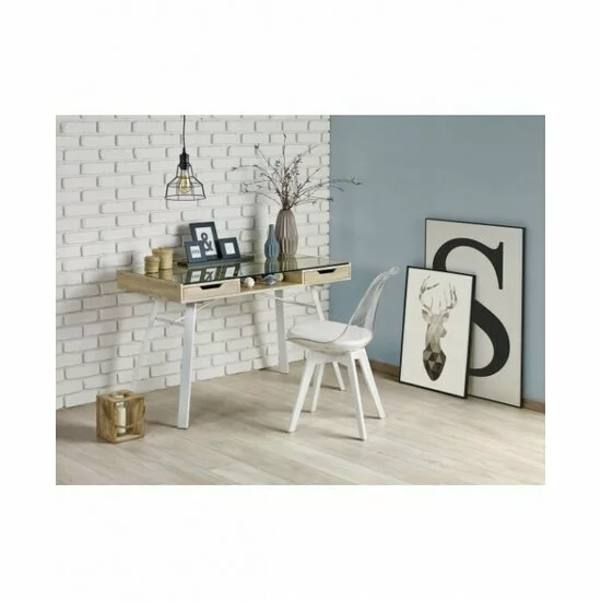 Birou B33, stejar Sonoma și alb 120/60/75 cm cu blat din sticlă mată picture - 2