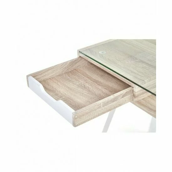 Birou B33, stejar Sonoma și alb 120/60/75 cm cu blat din sticlă mată picture - 8