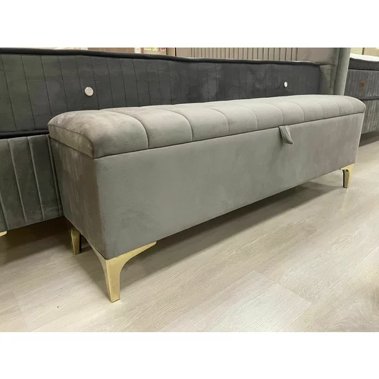 Bancă cu ladă de depozitare Nova, bej - 140x35x45 catifea premium picture - 4