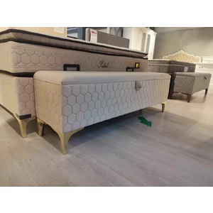 Bancă cu ladă de depozitare Peter, catifea premium, 140x34x45 cm, crem