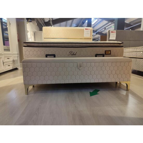 Bancă cu ladă de depozitare Peter, catifea premium, 140x34x45 cm, crem picture - 2