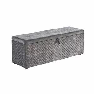 Bancă cu ladă de depozitare Babylon, tapițată cu stofă catifelată, 142x44x51 cm, gri