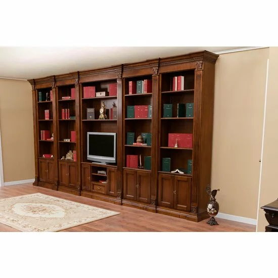 Bibliotecă Emily, spații depozitare multiple, lemn masiv Paltin și panel furniruit, 447x41x238 cm, finisaj nuc picture - 2