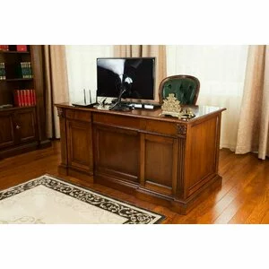 Birou Emily, stil clasic, lemn masiv Paltin și panel furniruit, 150x75x81 cm, finisaj nuc