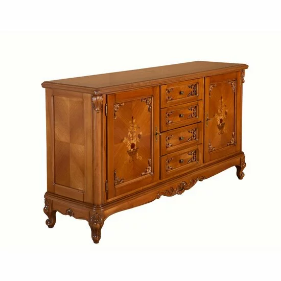 Bufet 2 uși și 4 sertare Principesa, compartimentare practică, lemn masiv paltin + MDF furniruit, 177.5x54x90 cm, nuc picture - 2