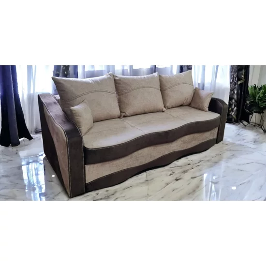 Canapea extensibilă Mona, structură lemn masiv, stofă premium, 220x100 cm, Gri picture - 2