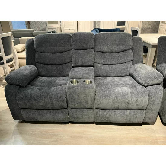 Canapea recliner Relax 2 locuri gri, catifea, suport picioare, pahare și spațiu depozitare, design ergonomic picture - 5