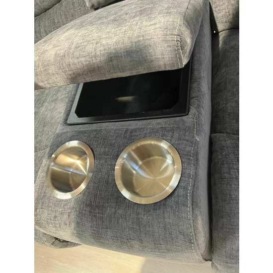 Canapea recliner Relax 2 locuri gri, catifea, suport picioare, pahare și spațiu depozitare, design ergonomic picture - 11