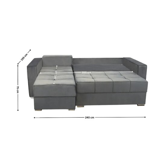 Colțar Claudia XXS Extensibil, design compact, sistem de extindere rapid, pat integrat 200x140 cm, tapițerie premium, 240x155 cm, Gri picture - 2