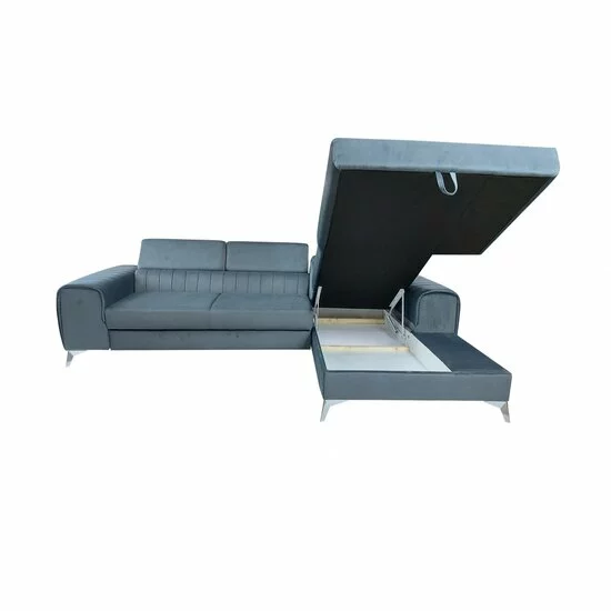 Colțar Clement extensibil, tetieră reglabilă, ladă depozitare, suprafață dormit 120x210 cm, 271x182 cm, gri picture - 3