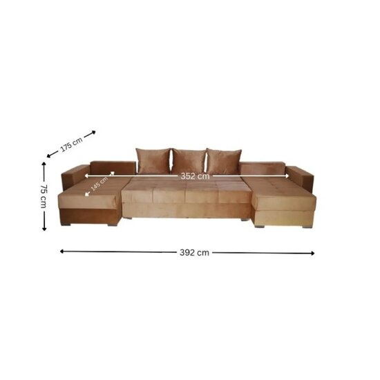 Colțar Extensibil Claudia U, design modern, spațiu generos, pat integrat 352x145 cm, tapițerie premium, 392x175x75 cm, Culoare personalizabilă picture - 2