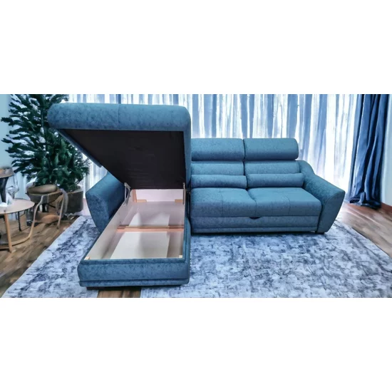 Colțar Monaco extensibil, albastru - 270x180 cm, ladă depozitare, stofă premium picture - 3