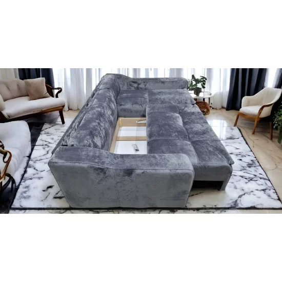 Colțar Roma Tip 1 extensibil, gri - 257x166 cm, ladă depozitare, stofă premium picture - 3