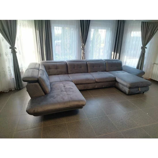 Colțar Stratus U extensibil, tetiere rabatabile, ladă depozitare, arcuri sinusoidale, 397x234x181 cm, gri picture - 14