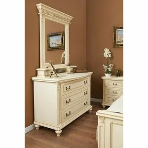 Comodă Floris 118x55x78.5 cm cu 3 sertare, din lemn masiv fag și tei, finisaj nuc