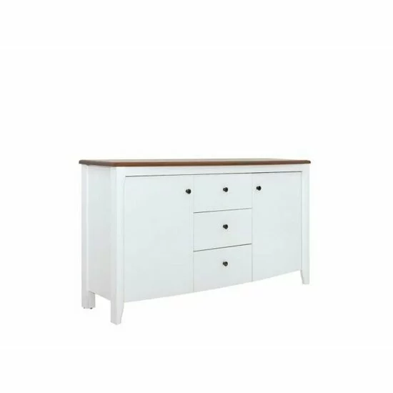 Comodă Kalio KOM2D3S, cu 2 uși, 3 sertare spațioase, PAL/Lemn Salcâm, 163x41.5x91 cm, Alb Lucios/Salcâm Auriu picture - 2