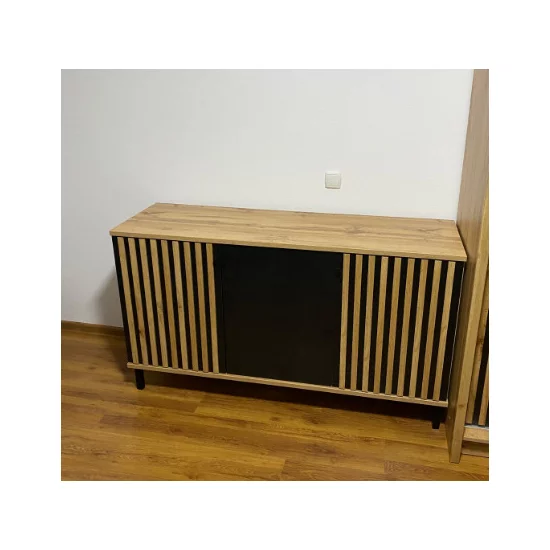 Comodă London 3D, 3 uși spațioase, design minimalist, PAL melaminat, 150x45x85 cm, negru picture - 3