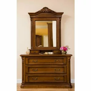 Comodă Sonia, design clasic + finisaje premium, lemn masiv fag + MDF furniruit, 118x51.5x83.5 cm, nuc